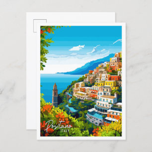 Carte Postale Positano Italie Art illustration de voyage vintage
