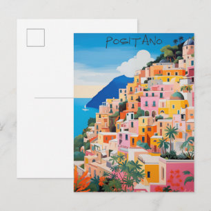 Carte Postale Positano Italie Voyage Ville Art Peinture Esthétiq