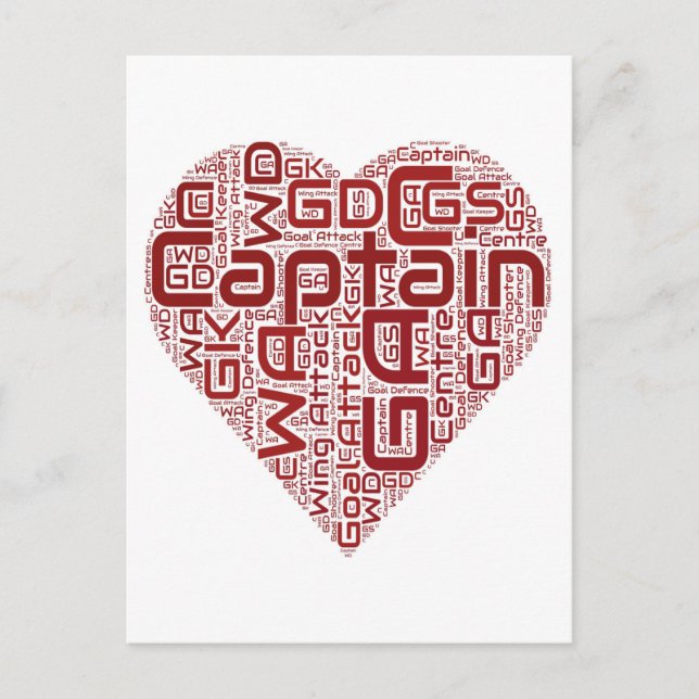 Carte Postale Positions Netball Design cardiaque (Devant)