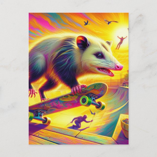 Carte Postale Possum adorable en skateboard (Devant)