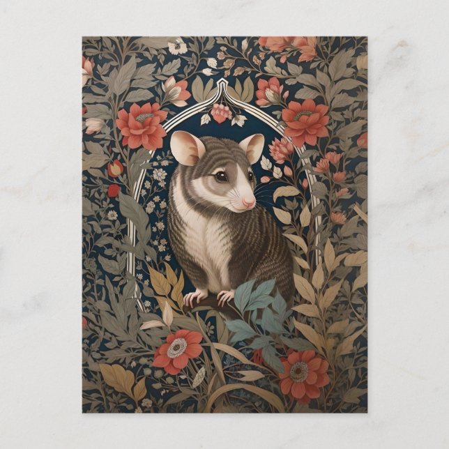 Carte Postale Possum William Morris Inspiré Floral (Devant)