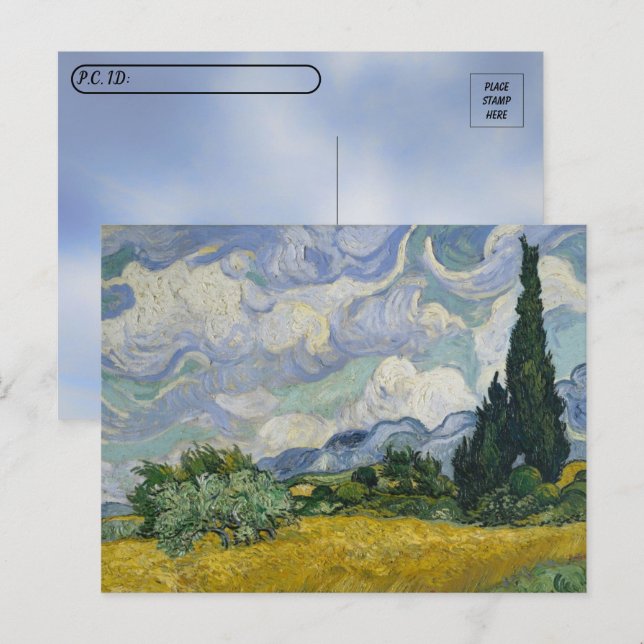 Carte Postale Post-croisement - Champs de roues avec Cyprès Van  (Devant / Derrière)