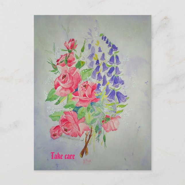 Carte Postale Postcard Roses and Digitalis (Devant)