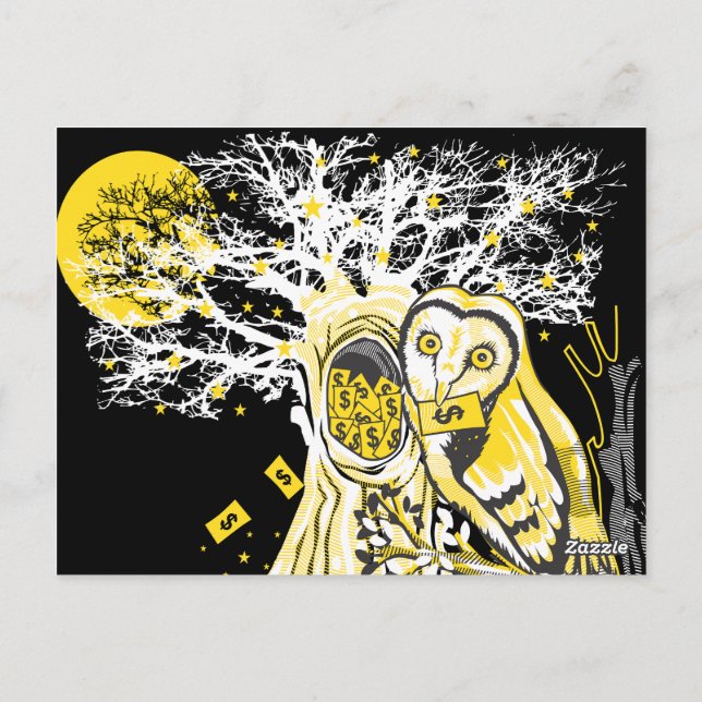 Carte Postale Postcard – Urban Tree Owl & Wealth Surreal Pop-Art (Dos)