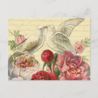 Carte Postale Postcard: Vintage Doves with Roses