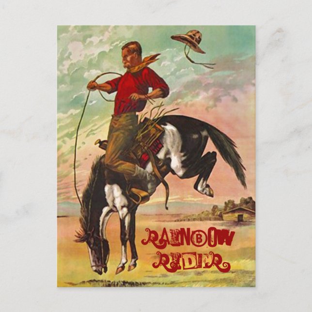 CARTE POSTALE POSTCARD WESTERN BRONC HORSE & RAINBOW RIDER (Devant)
