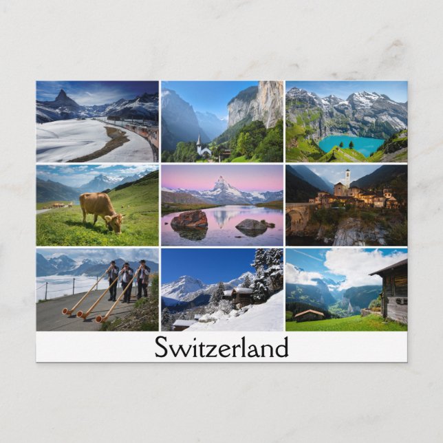 Carte Postale Postcard with landscapes and the text: Switzerland (Devant)