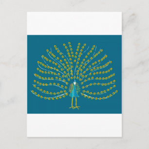 Carte Postale Postcard with Peacock Illustration