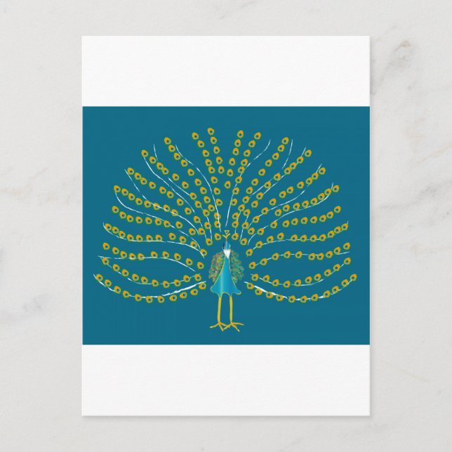 Carte Postale Postcard with Peacock Illustration (Devant)
