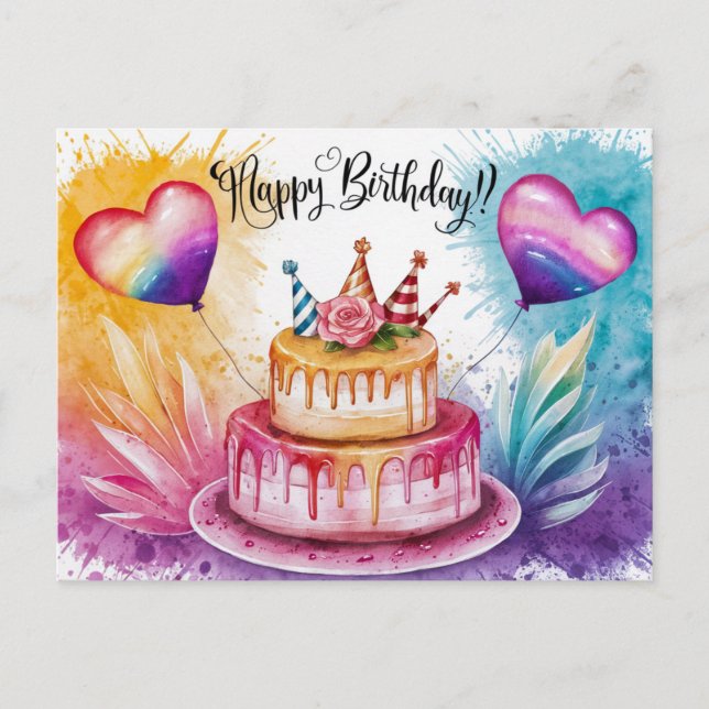 Carte Postale Postcards Happy Birthday Gateau 02 (Devant)