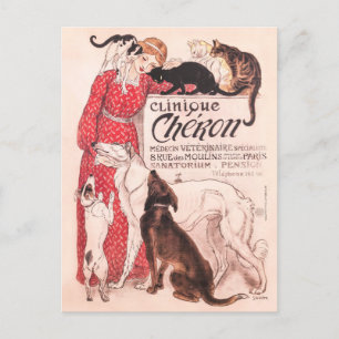Carte Postale Poster de Cheron Vintage Dog Cat Steinlen