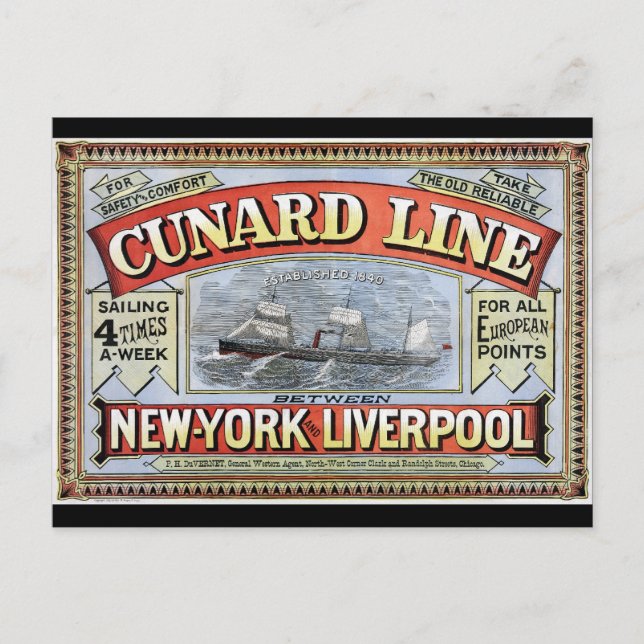 Carte Postale Poster de Cunard Line New York Liverpool (Devant)