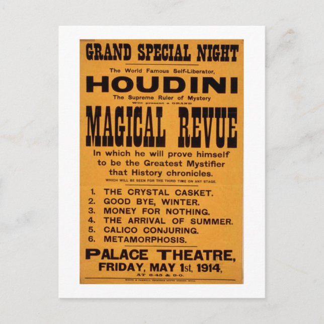 Carte Postale Poster de Houdini (Devant)