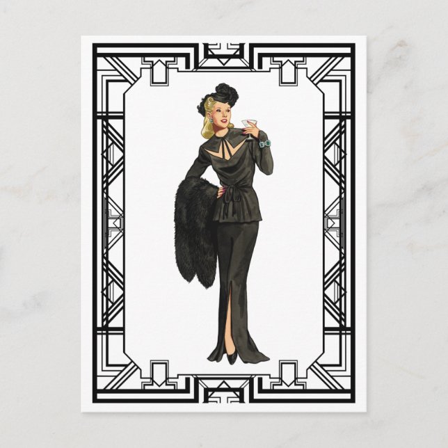 Carte Postale Poster de la robe noire Retro des années 1940 vint (Devant)