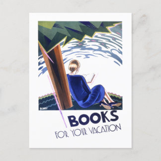 Carte Postale Poster de lecture vintage "Livres pour vos vacance