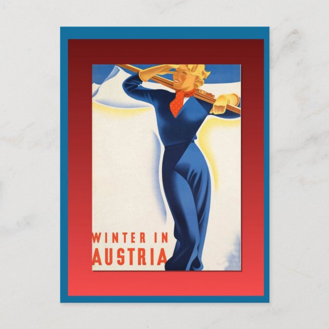 Carte Postale Poster de ski vintage, Ski Autriche (Devant)