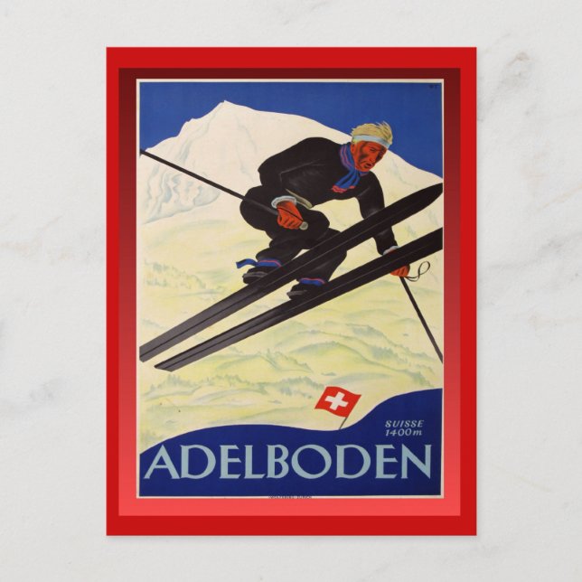 Carte Postale Poster de ski vintage, Suisse, Adelboden (Devant)