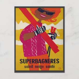 Carte Postale poster de ski vintage, Superbagneres