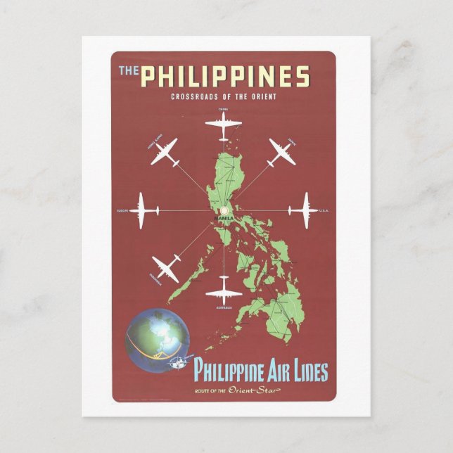 Carte Postale Poster de voyage aux Philippines vintages (Devant)