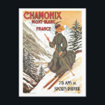 Carte Postale Poster de voyage Chamonix Mont Blanc vintage<br><div class="desc">Cette carte postale est une reproduction d'une affiche de voyage vintage pour le ski à Chamonix,  France.</div>
