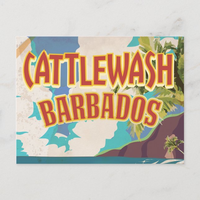 Carte Postale Poster de voyage de Cattlewash Beach Barbados. (Devant)