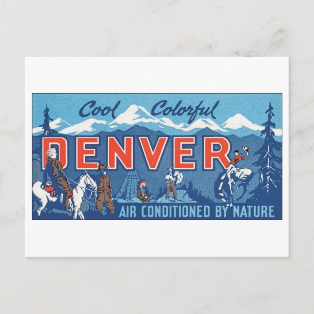 Carte Postale Poster de voyage de Denver couleur cool (Devant)