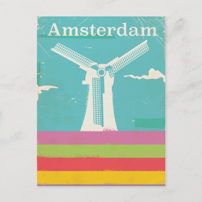 Carte Postale poster de voyage rétro d'Amsterdam (Devant)