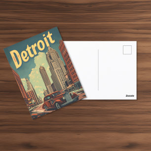 Carte Postale Poster de voyage Retro Detroit Michigan