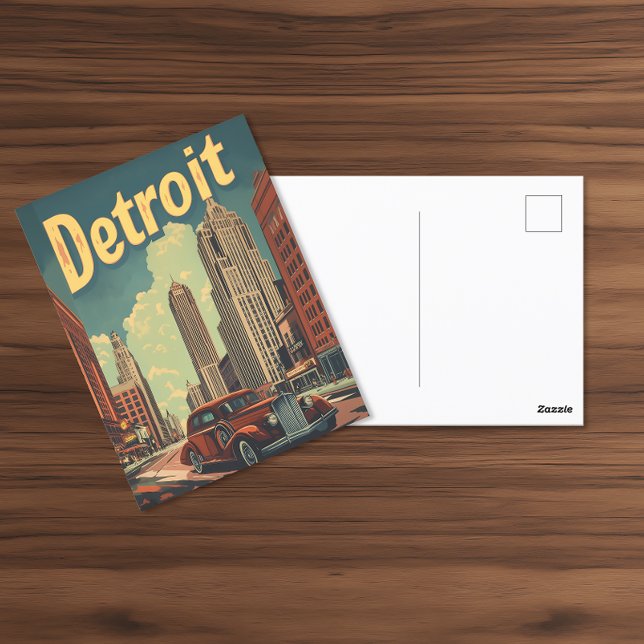 Carte Postale Poster de voyage Retro Detroit Michigan (Créateur téléchargé)
