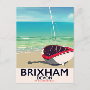 Carte Postale Poster de voyage vintage de Brixham beach Devon
