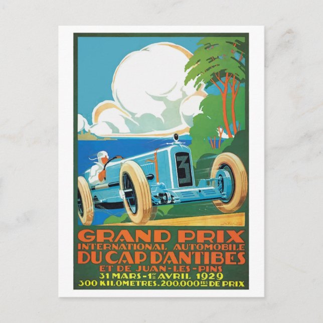 Carte Postale Poster du Grand Prix D'Antibes Casquette 1929 (Devant)