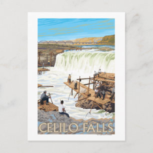 Carte Postale Poster du Vintage voyage de pêche de Celilo Falls