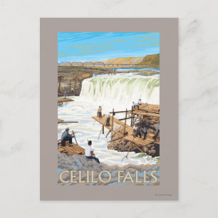 Carte Postale Poster du Vintage voyage de pêche de Celilo Falls
