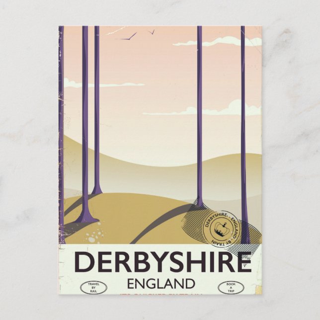 Carte Postale Poster ferroviaire vintage du Derbyshire. (Devant)