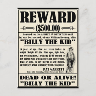 Carte Postale Poster Recherché Billy the Kid