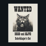 Carte Postale Poster Recherché Vintage amusant Schrödinger's Cat<br><div class="desc">Revenez dans le temps avec notre affiche vintage désirée mettant en vedette le chat énigmatique de Schrödinger. Ce design captivant capture l'essence de la célèbre expérience de pensée, dépeignant le chat comme "RECHERCHÉ" à la fois "mort et vivant". Avec son esthétique à l'ancienne et ses détails complexes, ce poster vintage...</div>