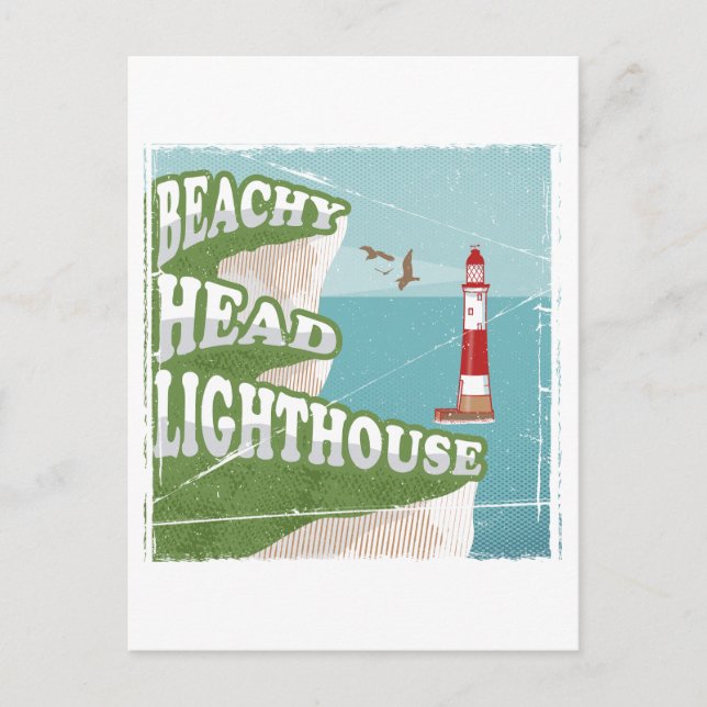 Carte Postale Poster rétro du phare à tête de plage (Devant)