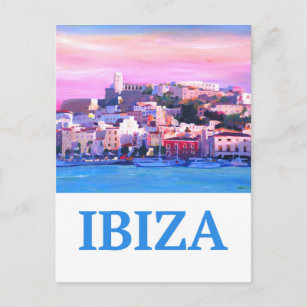 Carte Postale Poster rétro Ibiza Vieille ville et port