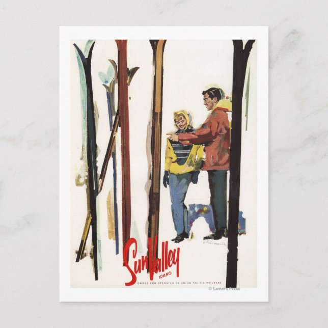 Carte Postale Poster Skis debout dans la neige par un couple (Devant)