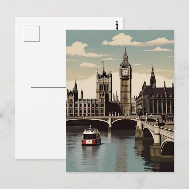 Carte Postale Poster vintage de Londres (Devant / Derrière)