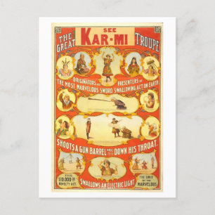 Carte Postale Poster vintage des actes de cirque de troupe Kar-M