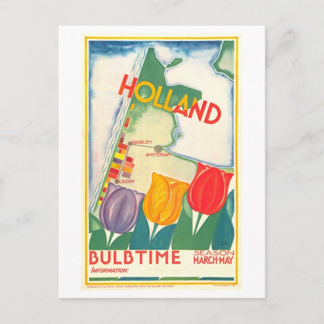Carte Postale Poster vintage Holland/Pays-Bas Tulip Travel (Devant)
