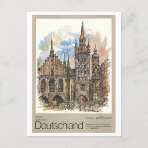 Carte Postale Poster vintage Munich Allemagne Watercolor Travel