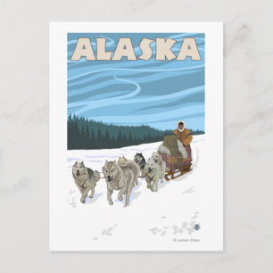 Carte Postale Poster Vintage voyage AlaskaDogsledding