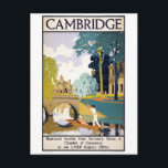 Carte Postale Poster Vintage voyage de Cambridge restauré<br><div class="desc">Poster vintage restauré et numériquement amélioré montrant un homme et une femme dans un punt sur la rivière Cam; dans l'arrière - plan King's College. Imperfections supprimées et couleurs corrigées. Photo publiée avec l'aimable autorisation de Library of Congress.</div>