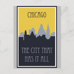 Carte Postale Poster Vintage voyage de Chicago City Skyline
