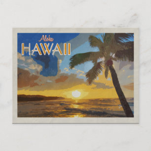 Carte Postale Poster Vintage voyage Hawaii Palm Trees coucher de