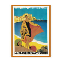 Poster Vintage voyage " La Plage de Calvi"