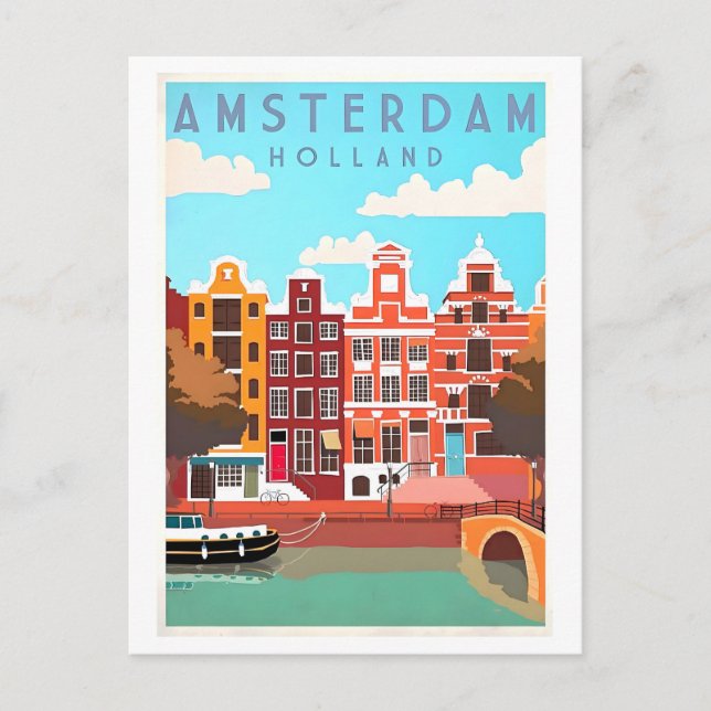 Carte Postale Poster Vintage voyage pour Amsterdam (Devant)