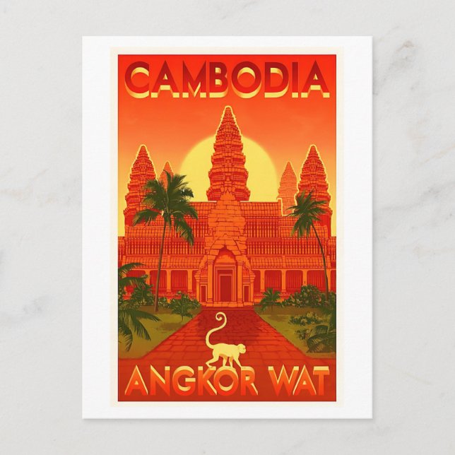 Carte Postale Poster Vintage voyage pour Angkor Wat au Cambodge (Devant)